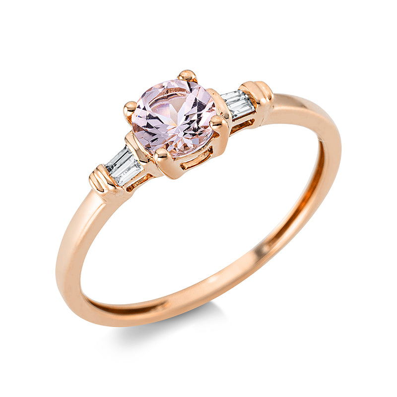 Ring mit Morganit  aus 750/-18 Karat Rotgold mit 4 Diamanten 0