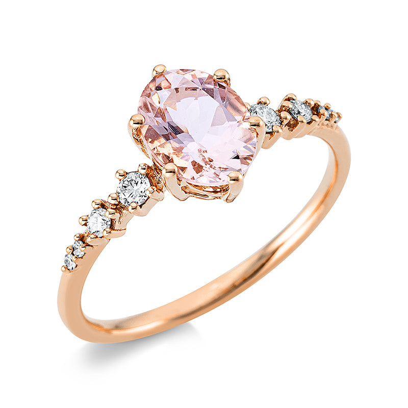 Ring mit Morganit  aus 750/-18 Karat Rotgold mit 8 Diamanten 0