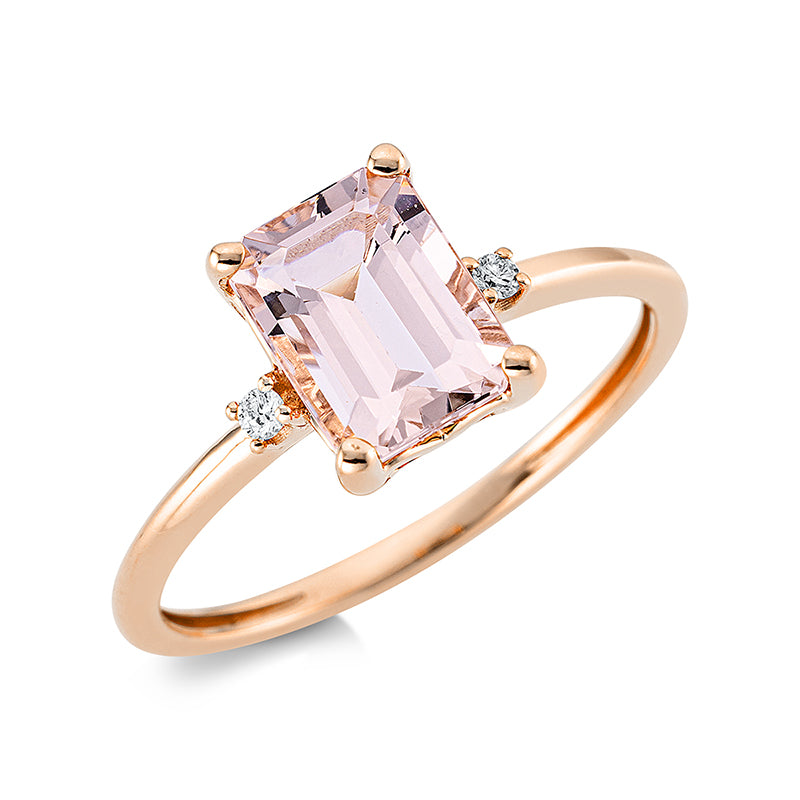 Ring mit Morganit  aus 750/-18 Karat Rotgold mit 2 Diamanten 0