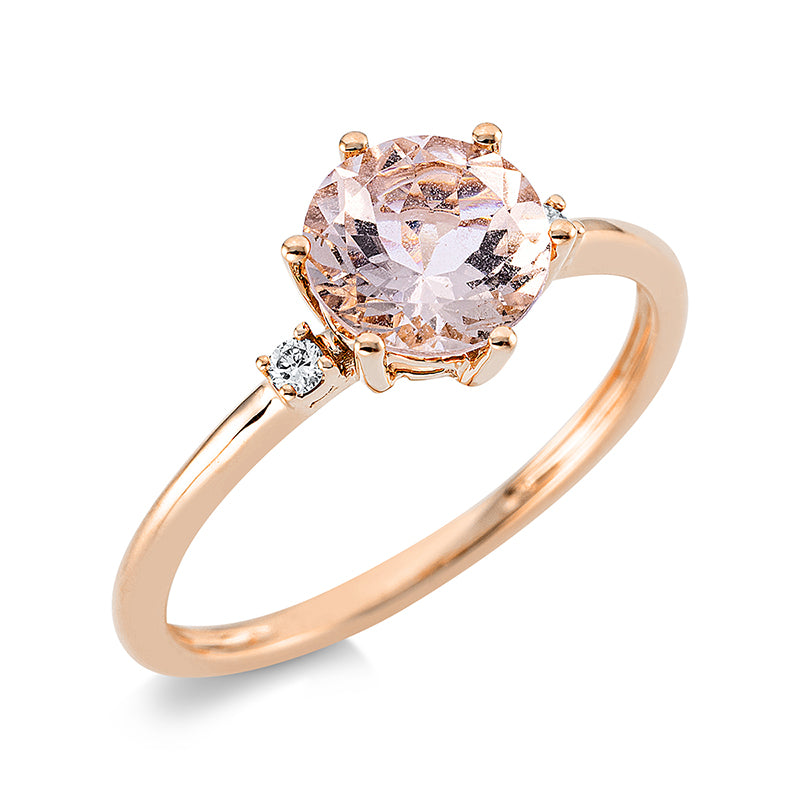Ring mit Morganit  aus 750/-18 Karat Rotgold mit 2 Diamanten 0