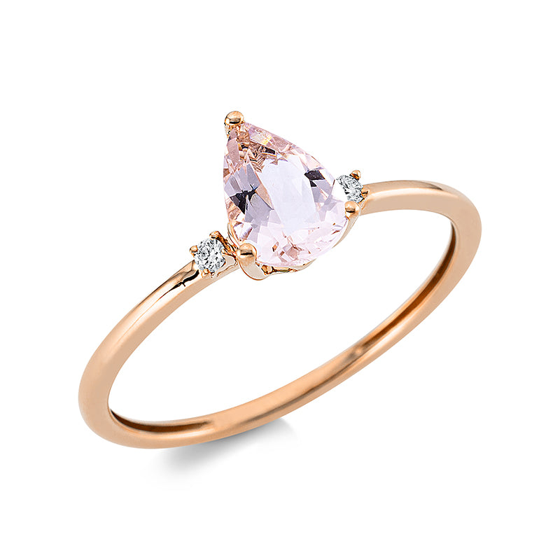 Ring mit Morganit  aus 750/-18 Karat Rotgold mit 2 Diamanten 0
