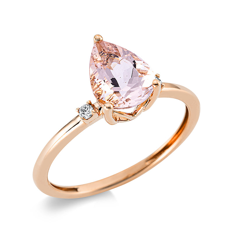 Ring mit Morganit  aus 750/-18 Karat Rotgold mit 2 Diamanten 0