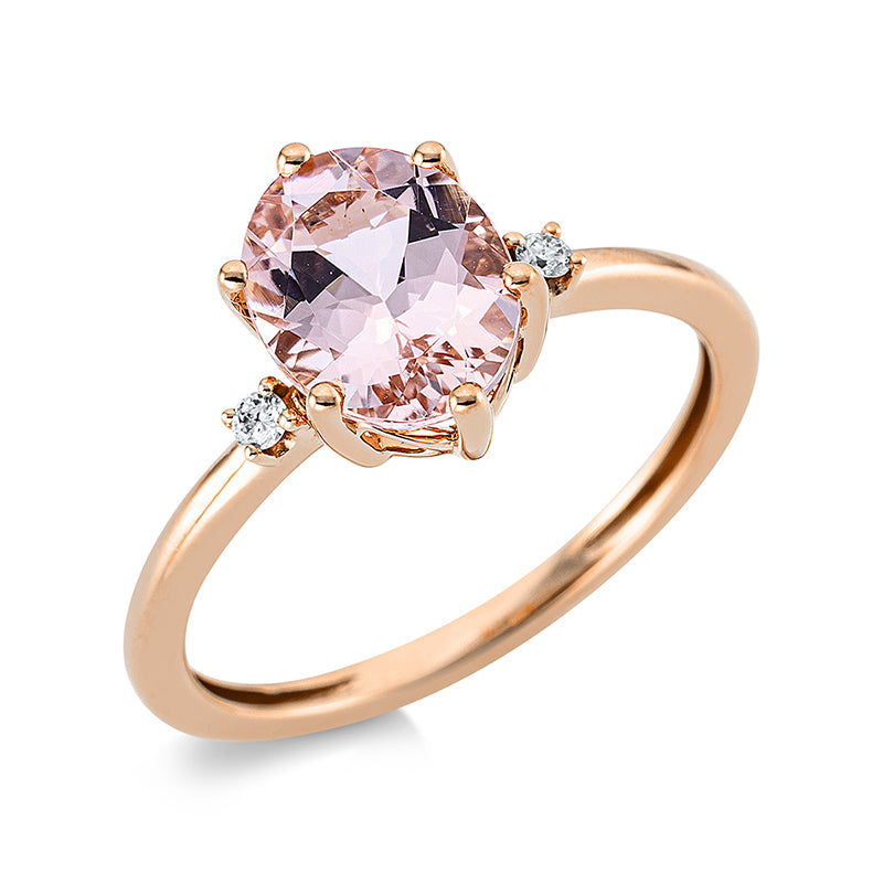 Ring mit Morganit  aus 750/-18 Karat Rotgold mit 2 Diamanten 0
