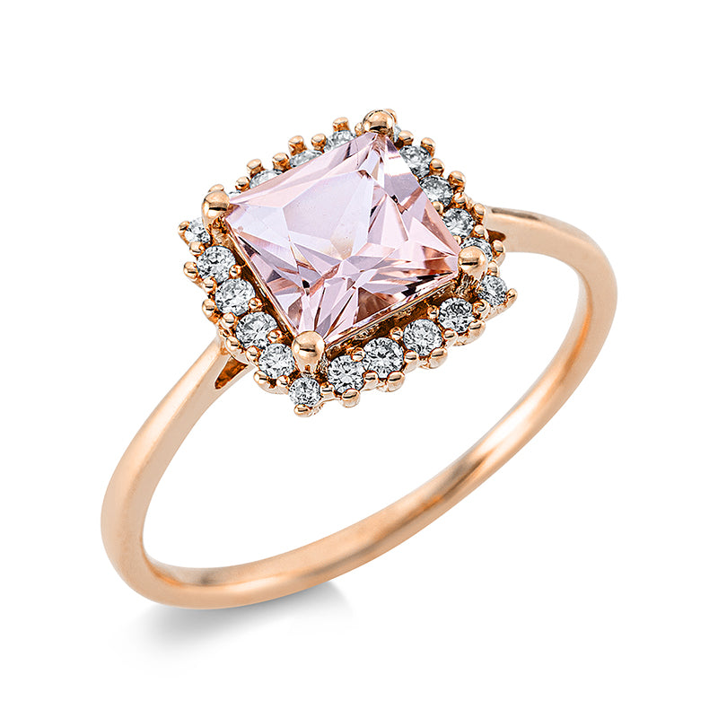 Ring mit Morganit  aus 750/-18 Karat Rotgold mit 20 Diamanten 0