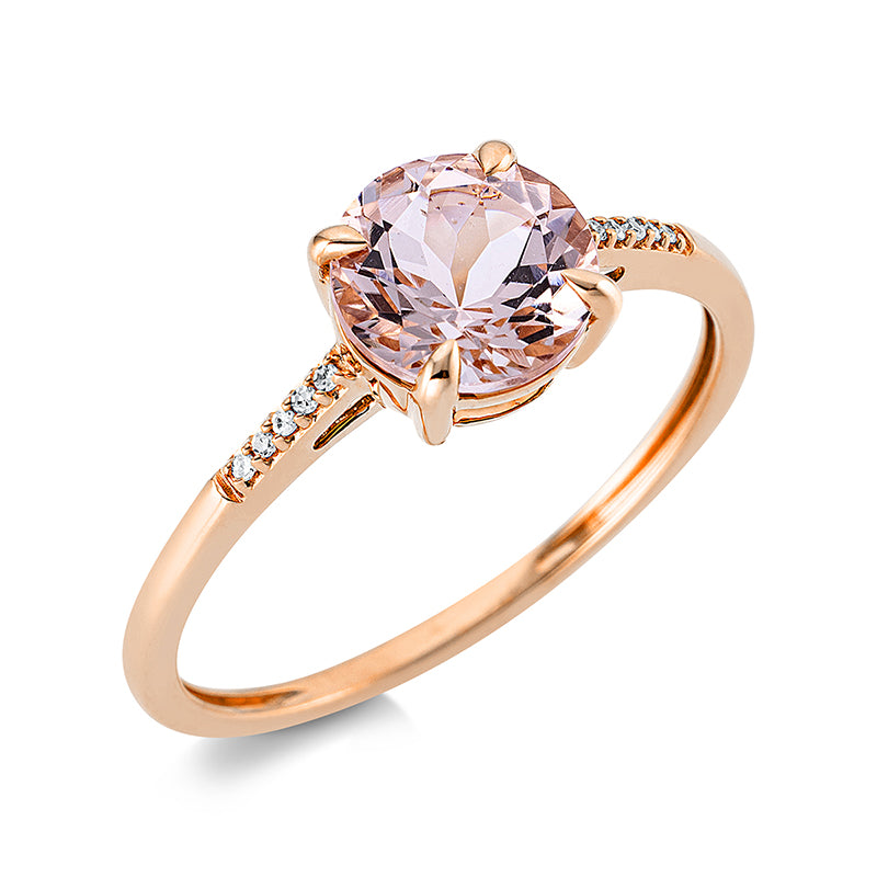 Ring mit Morganit  aus 750/-18 Karat Rotgold mit 10 Diamanten 0