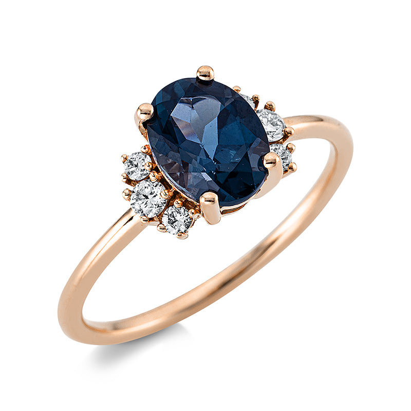 Ring mit Topas  aus 750/-18 Karat Rotgold mit 6 Diamanten 0