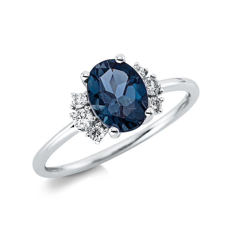Ring mit Topas  aus 750/-18 Karat Weißgold mit 6 Diamanten 0