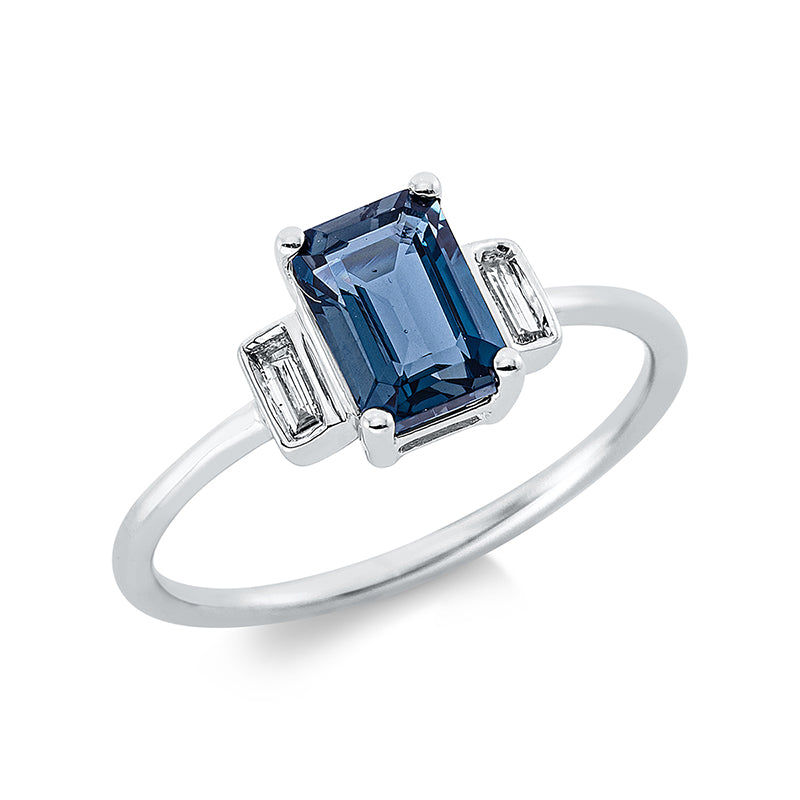 Ring mit Topas  aus 750/-18 Karat Weißgold mit 2 Diamanten 0