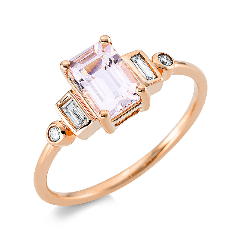Ring mit Morganit  aus 750/-18 Karat Rotgold mit 4 Diamanten 0