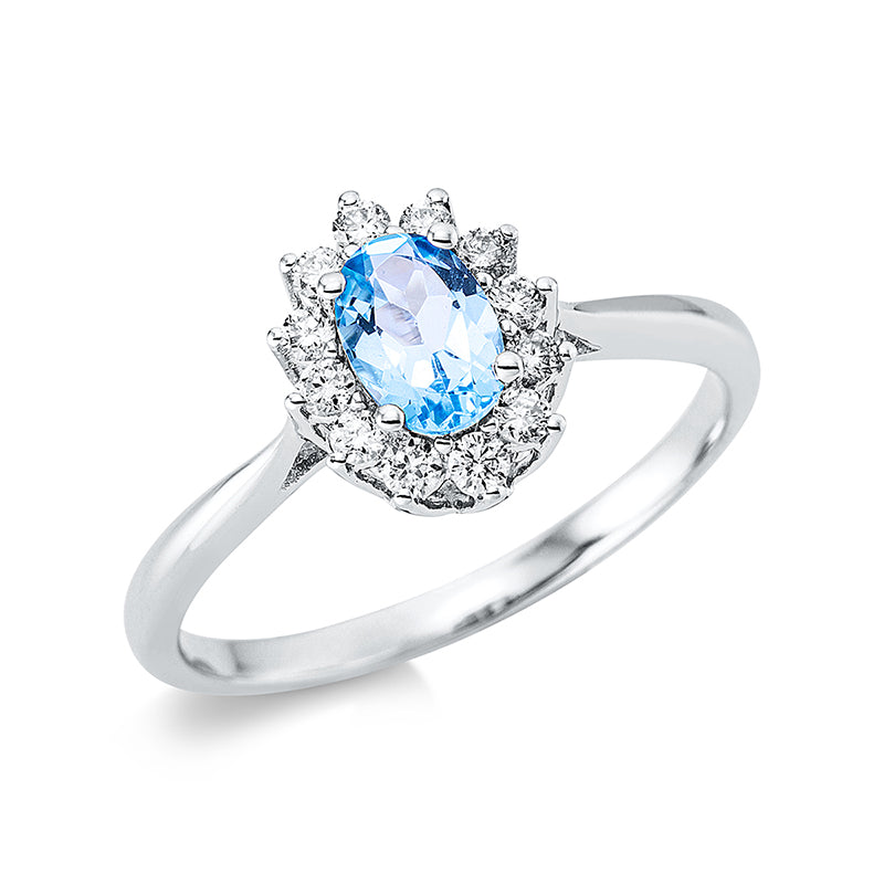 Ring mit Topas  aus 750/-18 Karat Weißgold mit 12 Diamanten 0