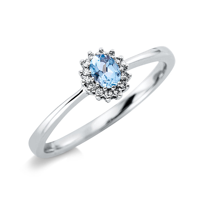 Ring mit Topas  aus 750/-18 Karat Weißgold mit 14 Diamanten 0