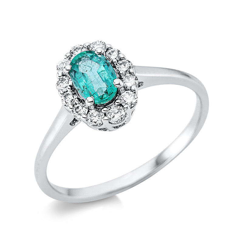 Ring mit Smaragd  aus 750/-18 Karat Weißgold mit 12 Diamanten 0