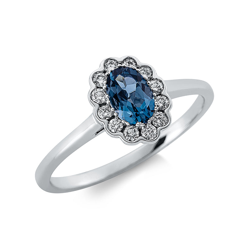 Ring mit Topas  aus 750/-18 Karat Weißgold mit 12 Diamanten 0