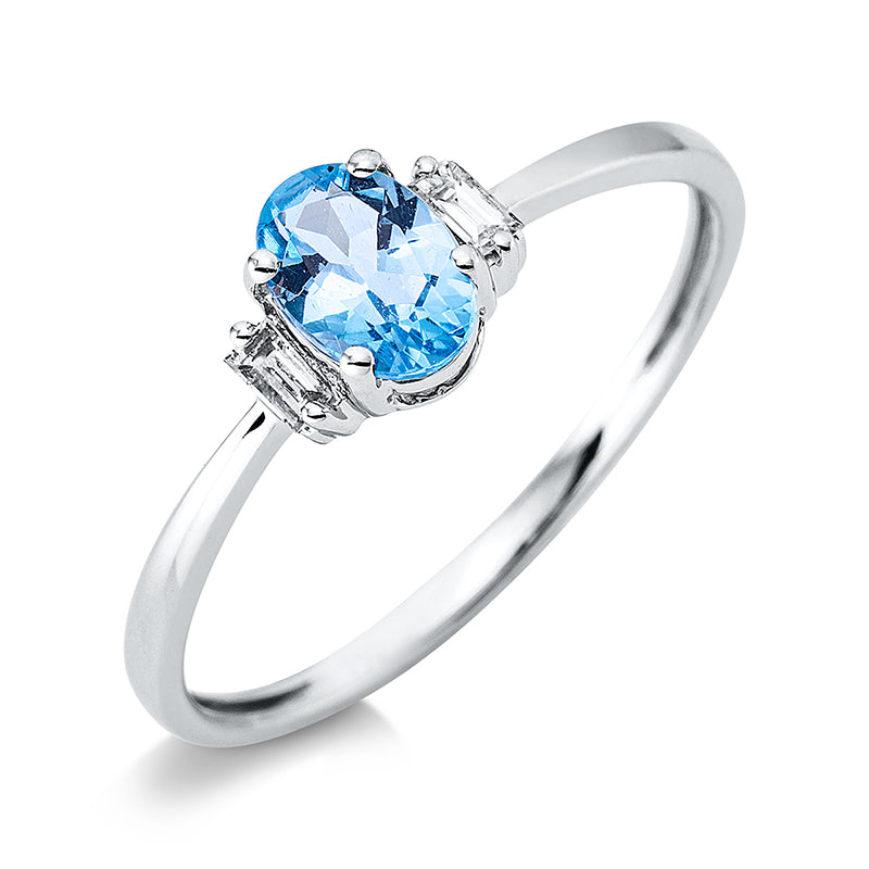 Ring mit Topas  aus 750/-18 Karat Weißgold mit 2 Diamanten 0