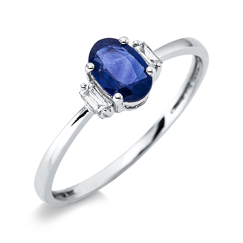 Ring mit Saphir  aus 750/-18 Karat Weißgold mit 2 Diamanten 0