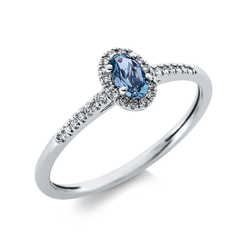 Ring mit Topas  aus 750/-18 Karat Weißgold mit 30 Diamanten 0