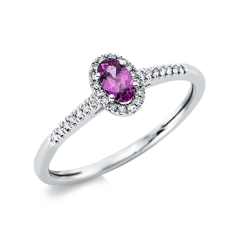 Ring mit Granat  aus 750/-18 Karat Weißgold mit 30 Diamanten 0