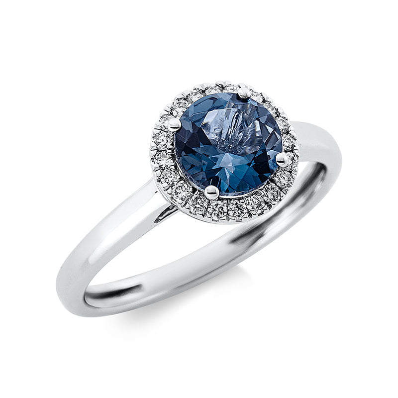 Ring mit Topas  aus 750/-18 Karat Weißgold mit 20 Diamanten 0
