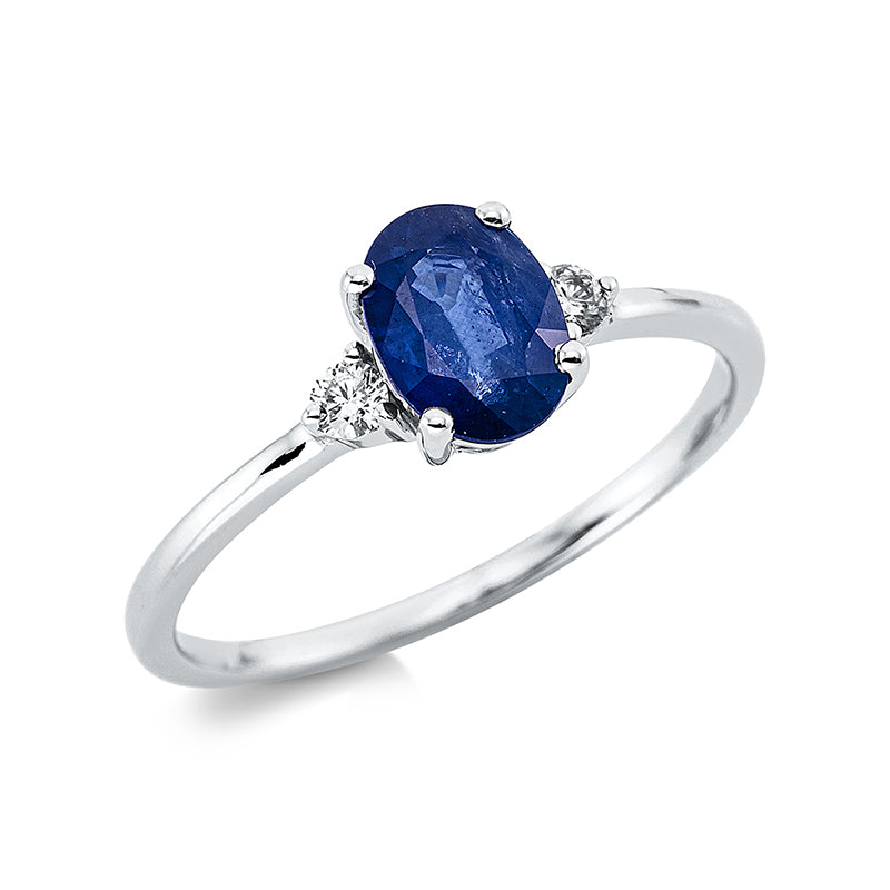 Ring mit Saphir  aus 750/-18 Karat Weißgold mit 2 Diamanten 0