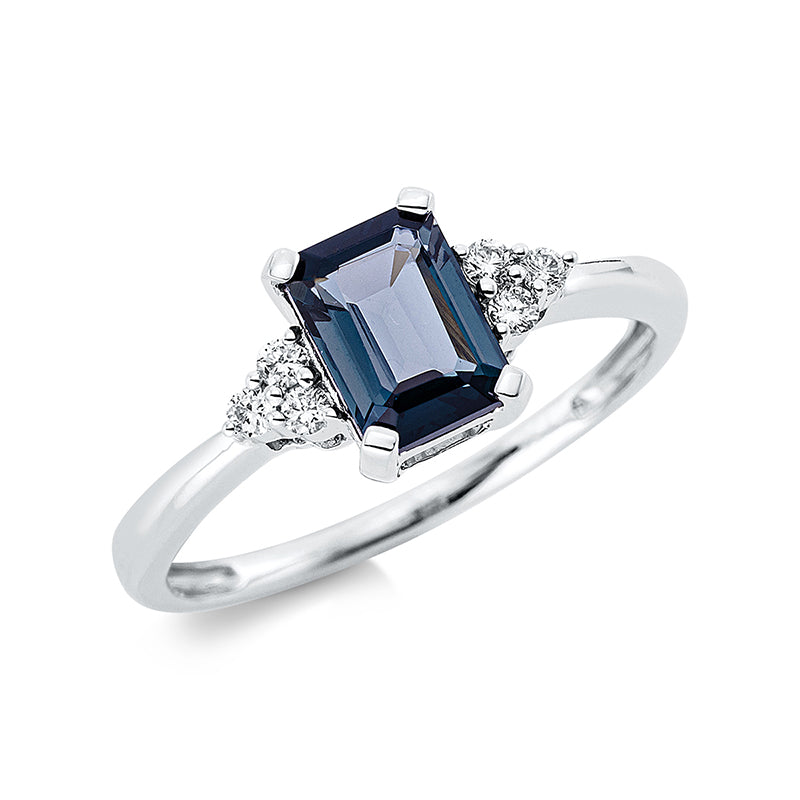 Ring mit Topas  aus 750/-18 Karat Weißgold mit 6 Diamanten 0