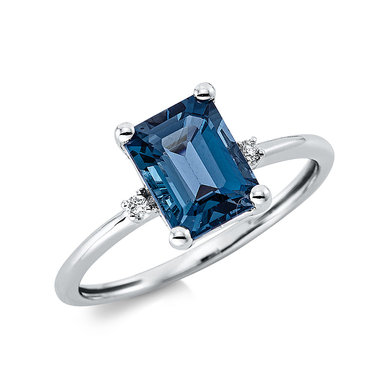 Ring mit Topas  aus 750/-18 Karat Weißgold mit 2 Diamanten 0