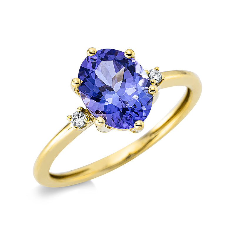Ring mit Tansanit  aus 750/-18 Karat Gelbgold mit 2 Diamanten 0