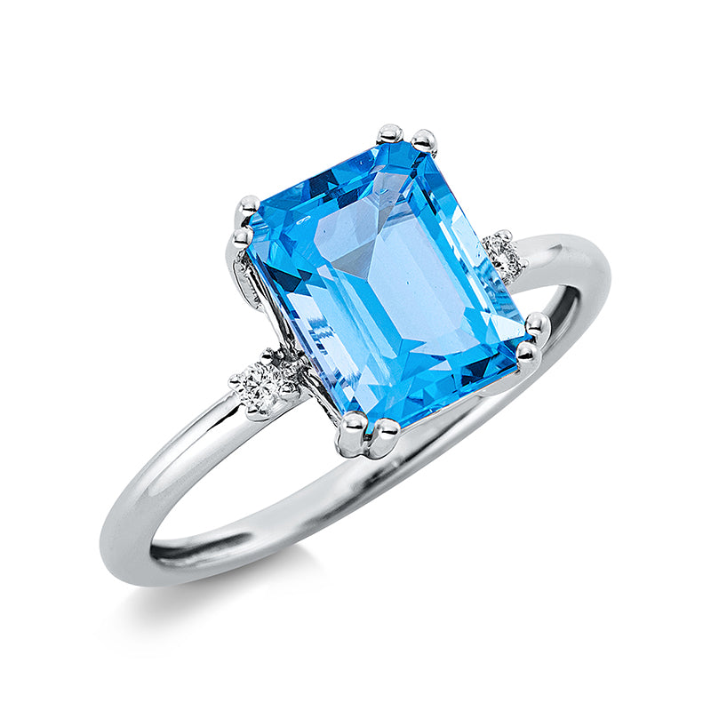 Ring mit Topas  aus 750/-18 Karat Weißgold mit 2 Diamanten 0