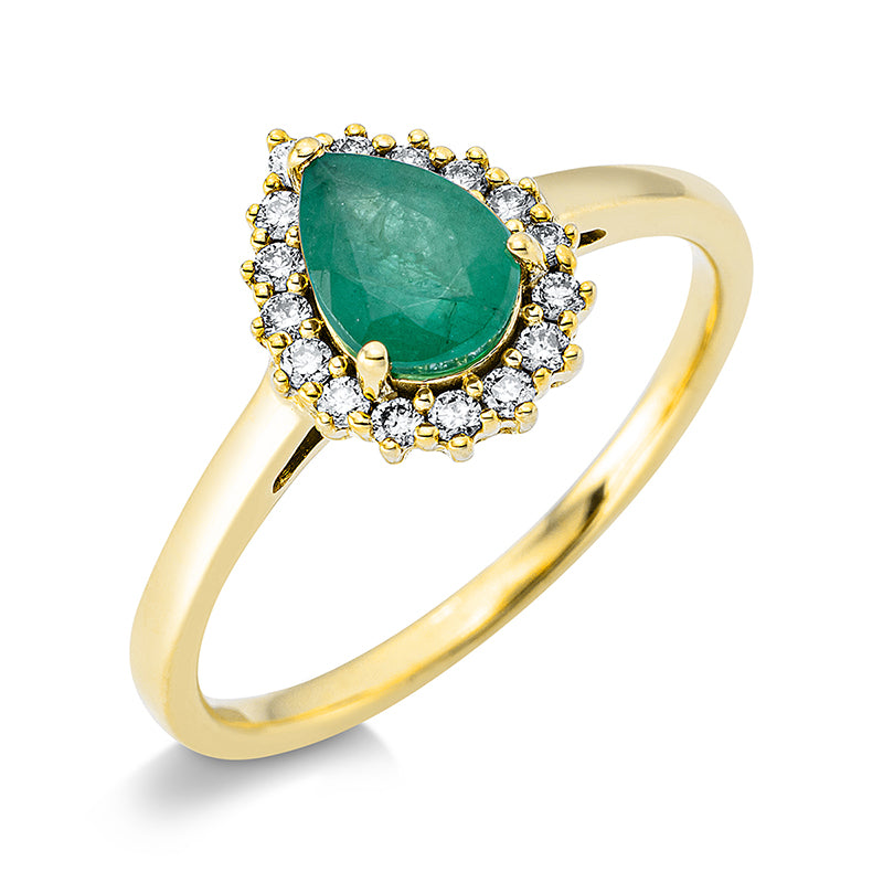 Ring mit Smaragd  aus 750/-18 Karat Gelbgold mit 16 Diamanten 0