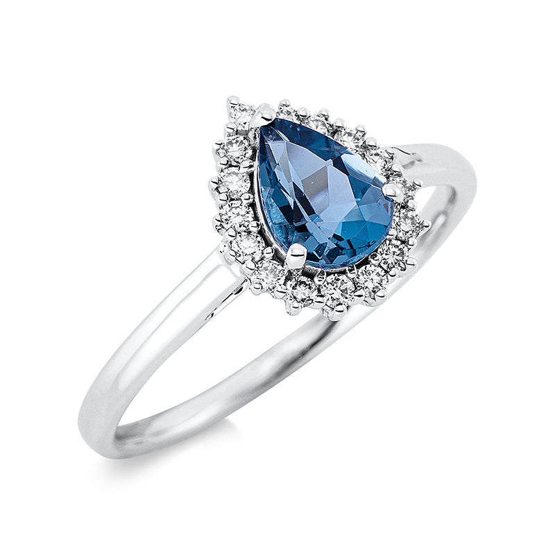 Ring mit Topas  aus 750/-18 Karat Weißgold mit 16 Diamanten 0