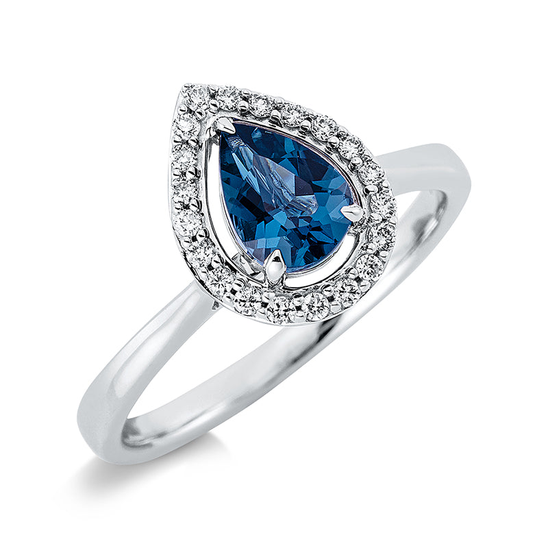 Ring mit Topas  aus 750/-18 Karat Weißgold mit 20 Diamanten 0