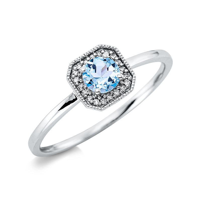 Ring mit Topas  aus 750/-18 Karat Weißgold mit 20 Diamanten 0