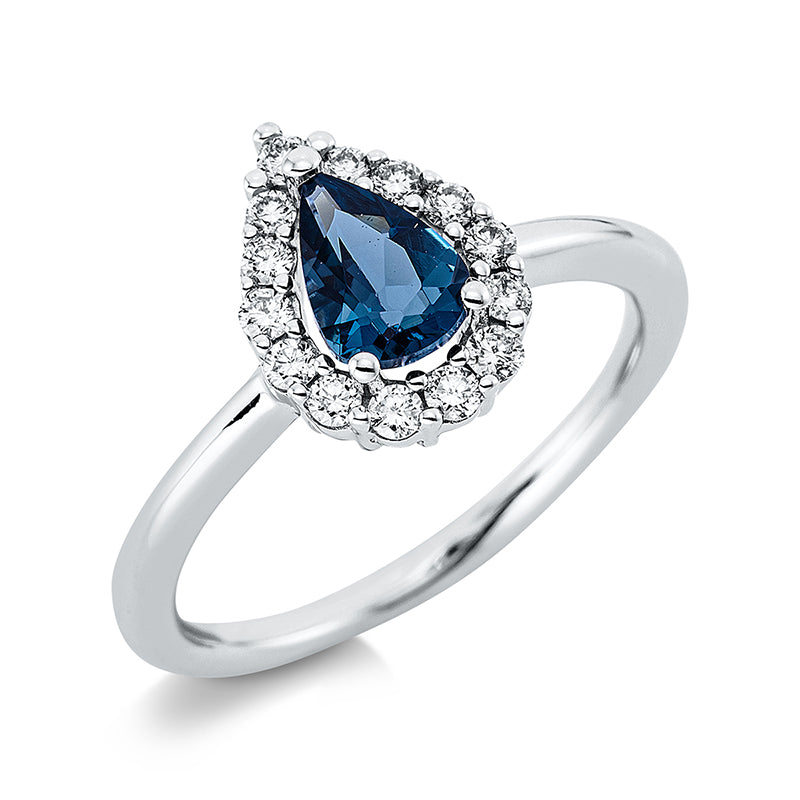 Ring mit Topas  aus 750/-18 Karat Weißgold mit 14 Diamanten 0