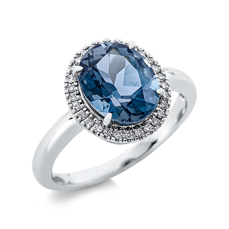 Ring mit Topas  aus 750/-18 Karat Weißgold mit 29 Diamanten 0