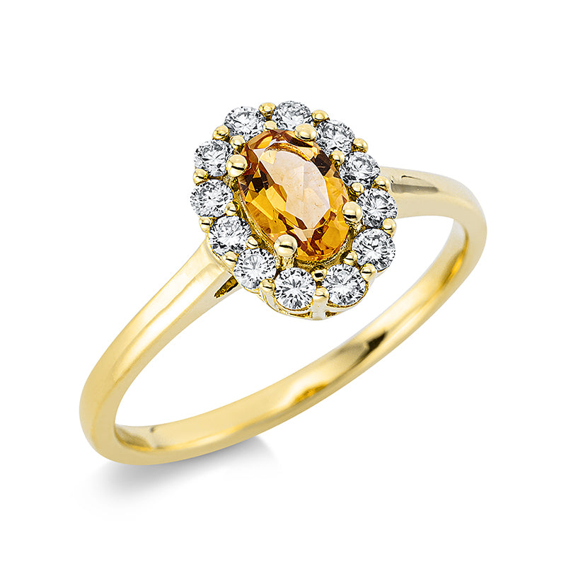 Ring mit Citrin  aus 750/-18 Karat Gelbgold mit 12 Diamanten 0