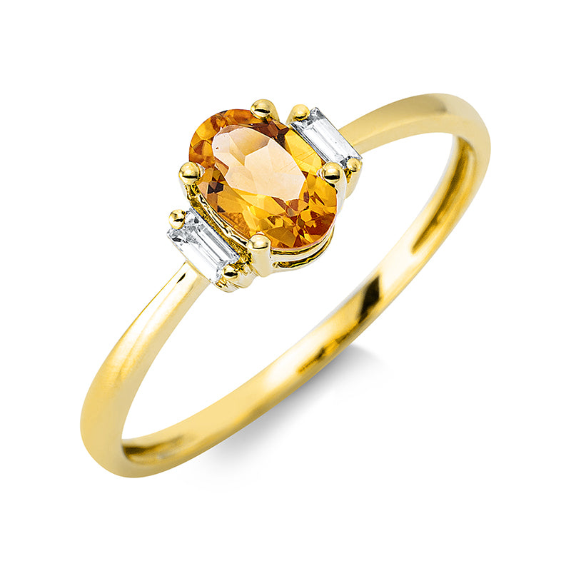 Ring mit Citrin  aus 750/-18 Karat Gelbgold mit 2 Diamanten 0