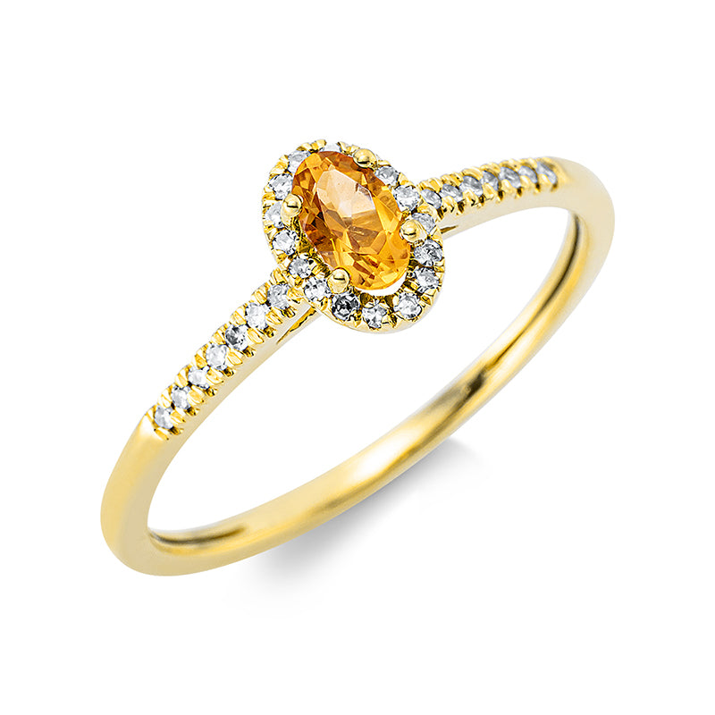 Ring mit Citrin  aus 750/-18 Karat Gelbgold mit 30 Diamanten 0