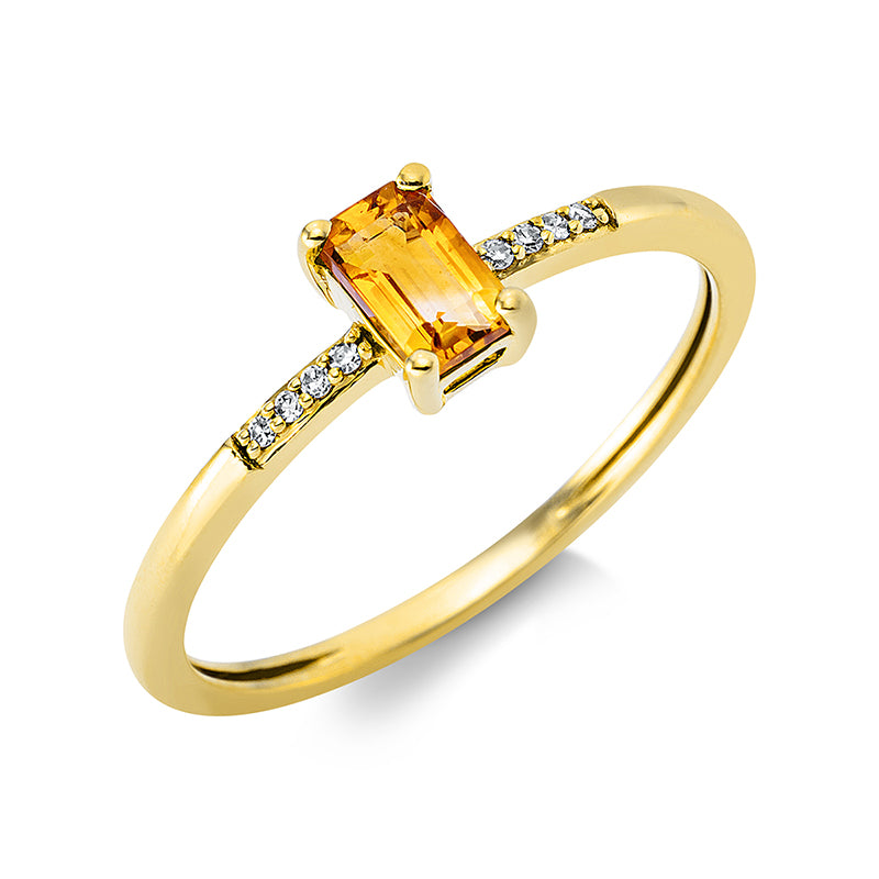 Ring mit Citrin  aus 750/-18 Karat Gelbgold mit 8 Diamanten 0