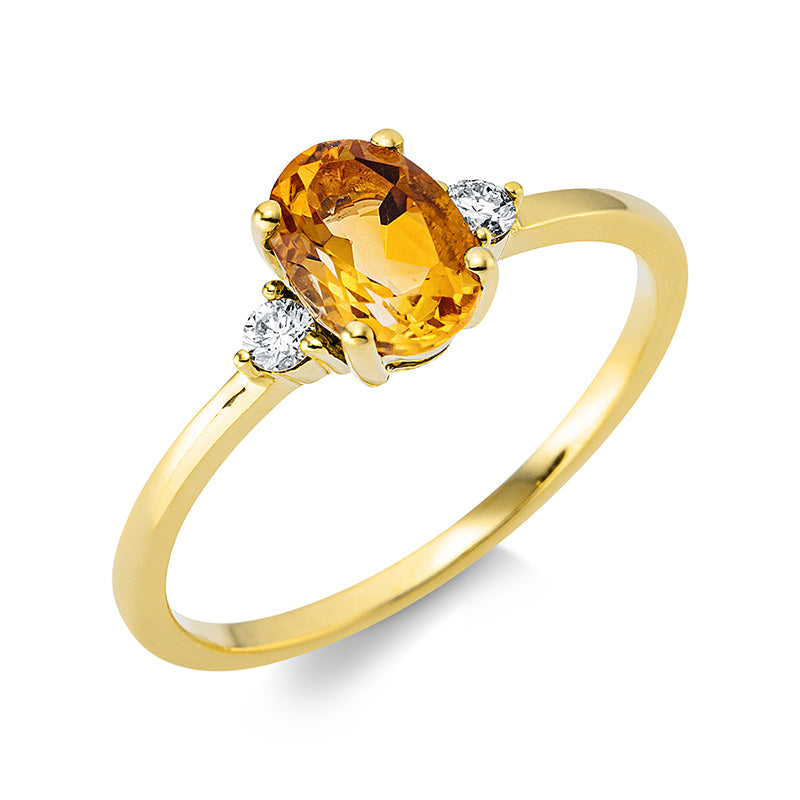 Ring mit Citrin  aus 750/-18 Karat Gelbgold mit 2 Diamanten 0