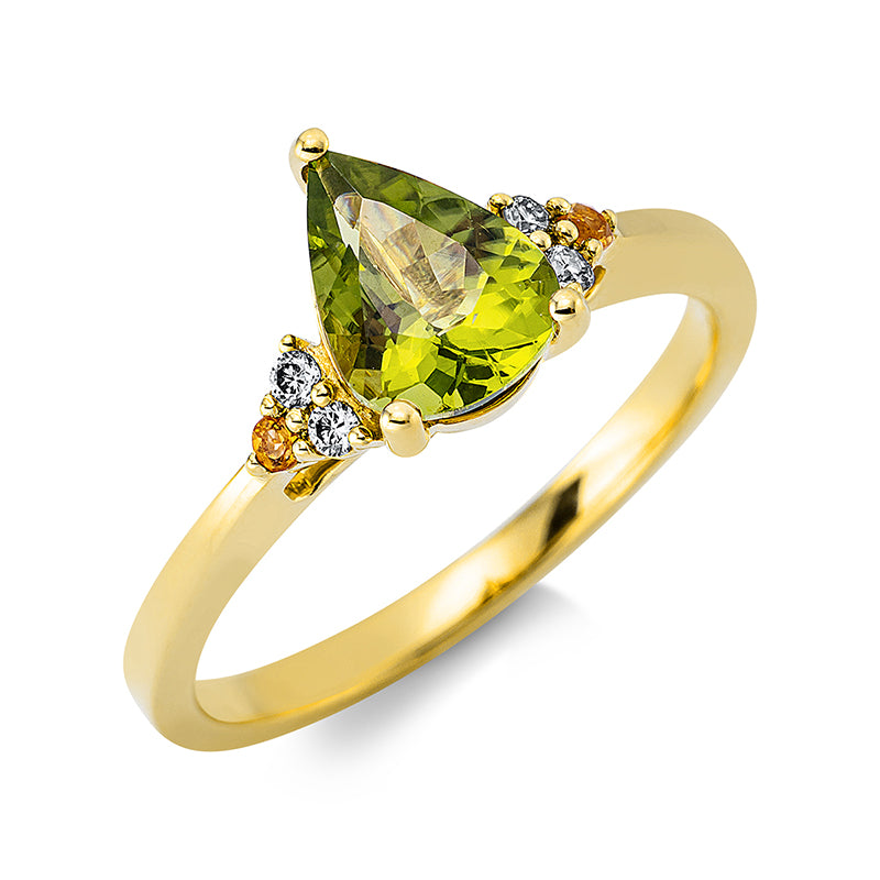 Ring mit Citrin  aus 750/-18 Karat Gelbgold mit 4 Diamanten 0