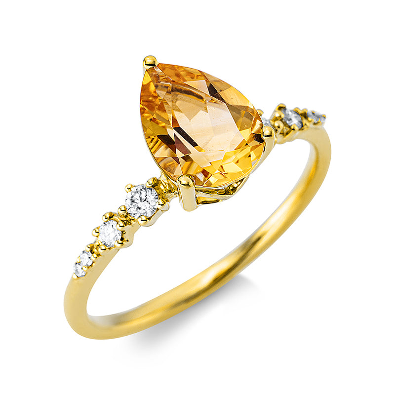 Ring mit Citrin  aus 750/-18 Karat Gelbgold mit 8 Diamanten 0