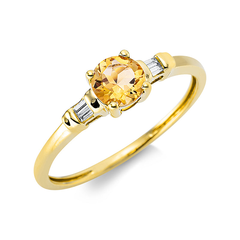 Ring mit Citrin  aus 750/-18 Karat Gelbgold mit 4 Diamanten 0