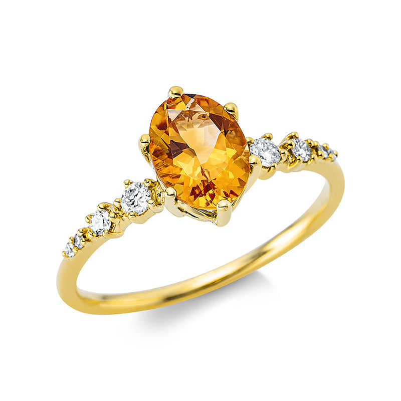 Ring mit Citrin  aus 750/-18 Karat Gelbgold mit 8 Diamanten 0