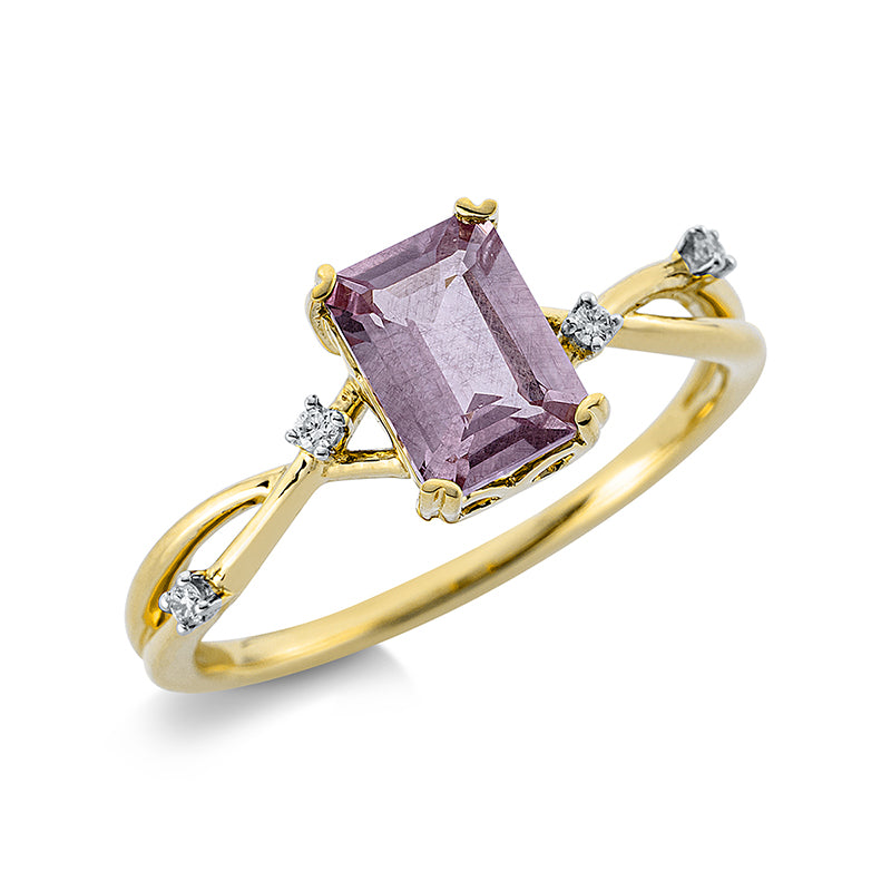 Ring mit Granat  aus 750/-18 Karat Gelbgold mit 4 Diamanten 0