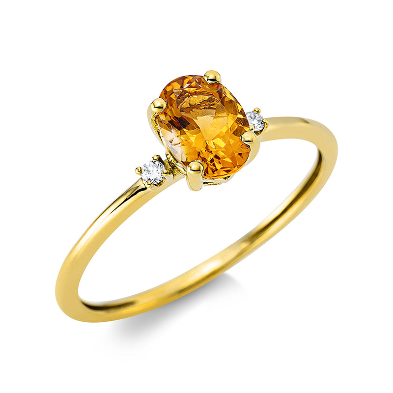 Ring mit Citrin  aus 750/-18 Karat Gelbgold mit 2 Diamanten 0