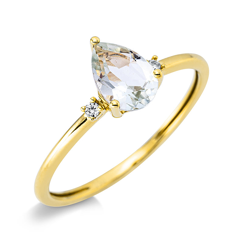 Ring mit Amethyst  aus 750/-18 Karat Gelbgold mit 2 Diamanten 0