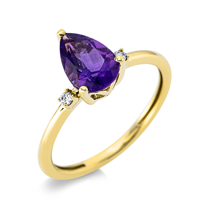 Ring mit Amethyst  aus 750/-18 Karat Gelbgold mit 2 Diamanten 0