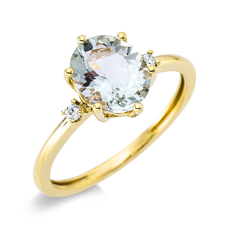 Ring mit Amethyst  aus 750/-18 Karat Gelbgold mit 2 Diamanten 0
