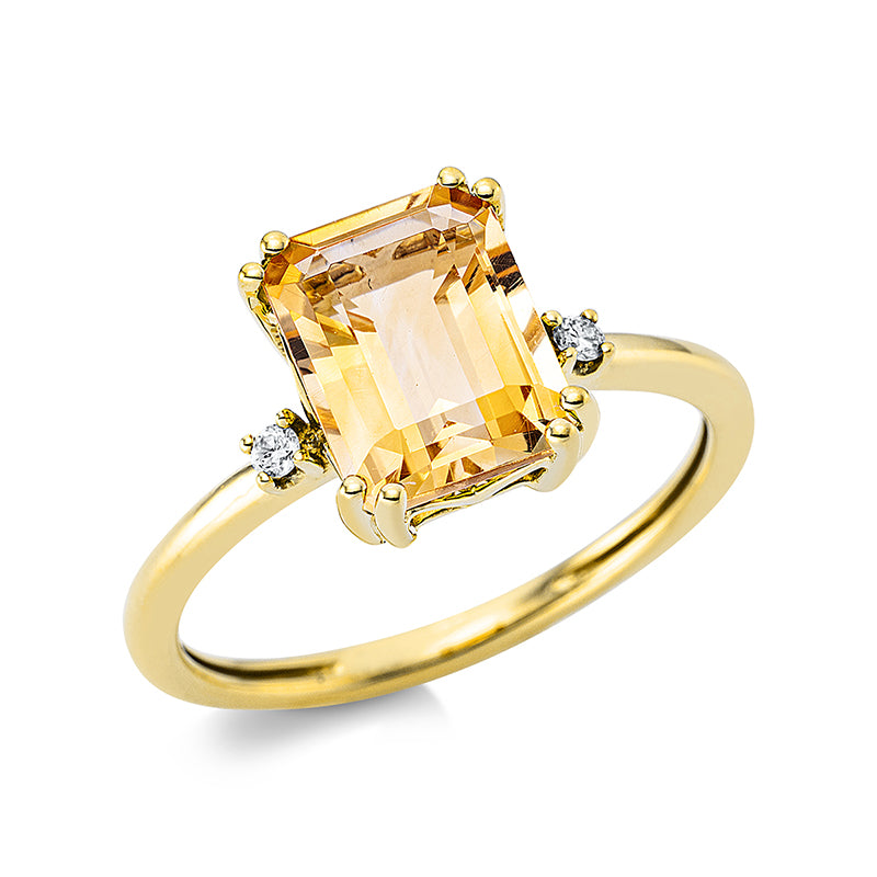 Ring mit Citrin  aus 750/-18 Karat Gelbgold mit 2 Diamanten 0