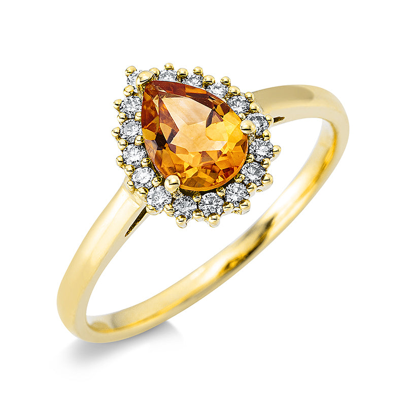 Ring mit Citrin  aus 750/-18 Karat Gelbgold mit 16 Diamanten 0