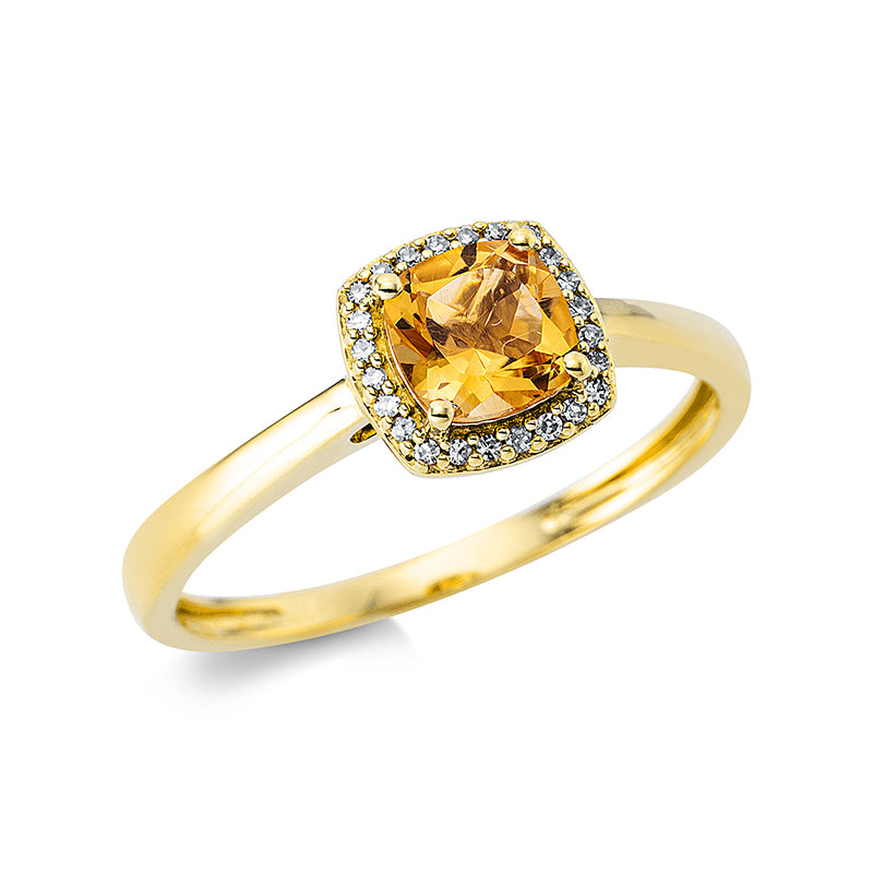 Ring mit Citrin  aus 750/-18 Karat Gelbgold mit 24 Diamanten 0